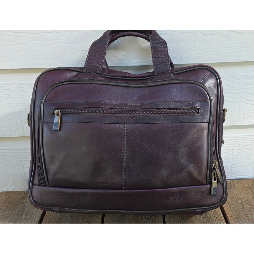 Samsonite Burgundy Leather Laptop Briefcase Business Messenger Bag 20140405